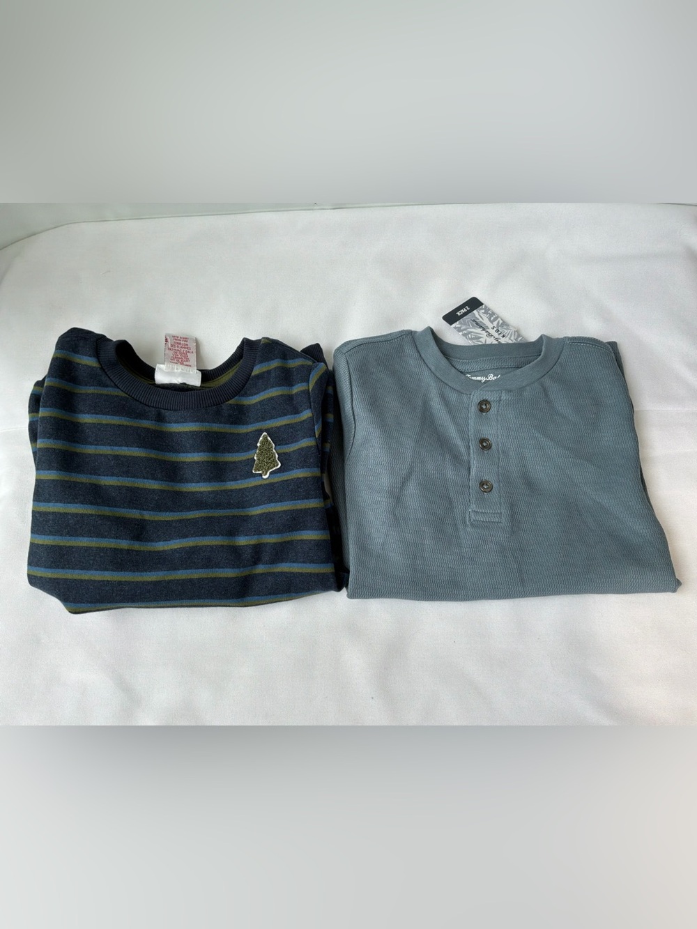 Tommy Bahama Kids Slate Henley and Navy Green-Striped Tee Set